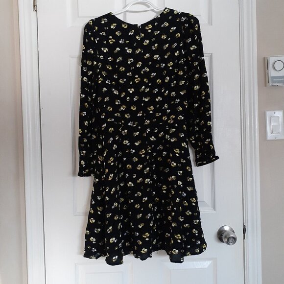 Banana Republic NWT Women's Size 10P Black Yellow Floral Puff-Sleeve Mini Dress - Picture 3 of 13